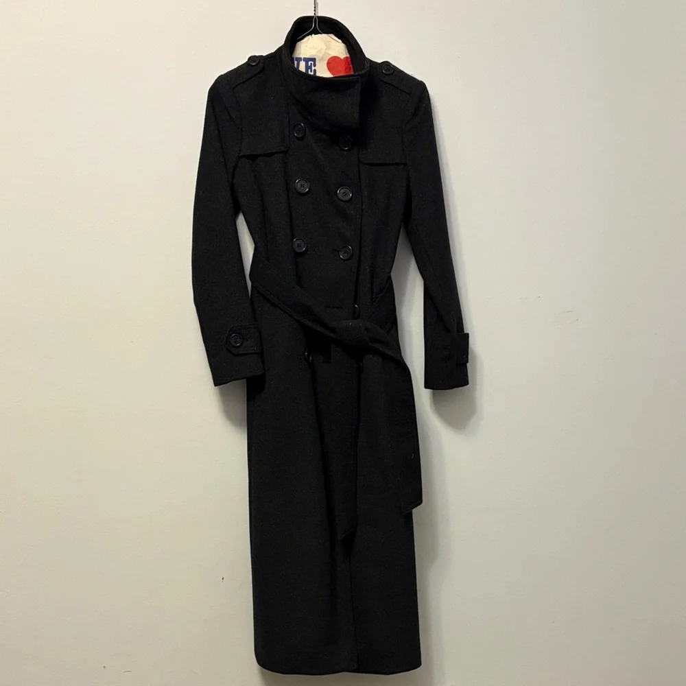 DKNY Double Breasted Long Wool Blend Coat - Picture 1 of 13